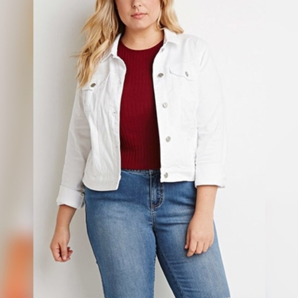 Forever 21 White Denim Jacket 2X